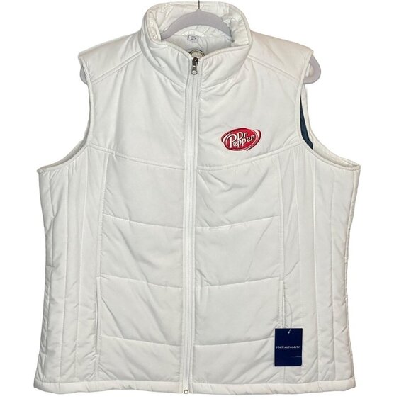 Dr Pepper Embroidered White Puffer Vest SEC Football Graphic NWT New Womens 2XL - Picture 7 of 7